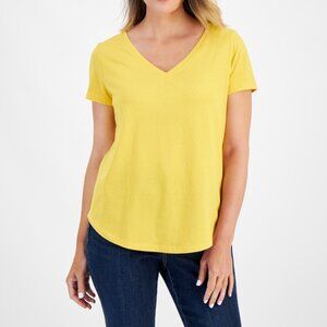Style & Co Women's Perfect V-Neck T-Shirt, Created for Macy's - Cornmeal Yellow